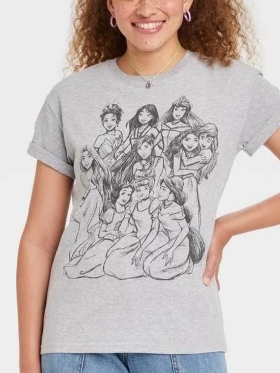 Disney Tops - Disney Princess Sketch Graphic Tee Heather Gray Size XL